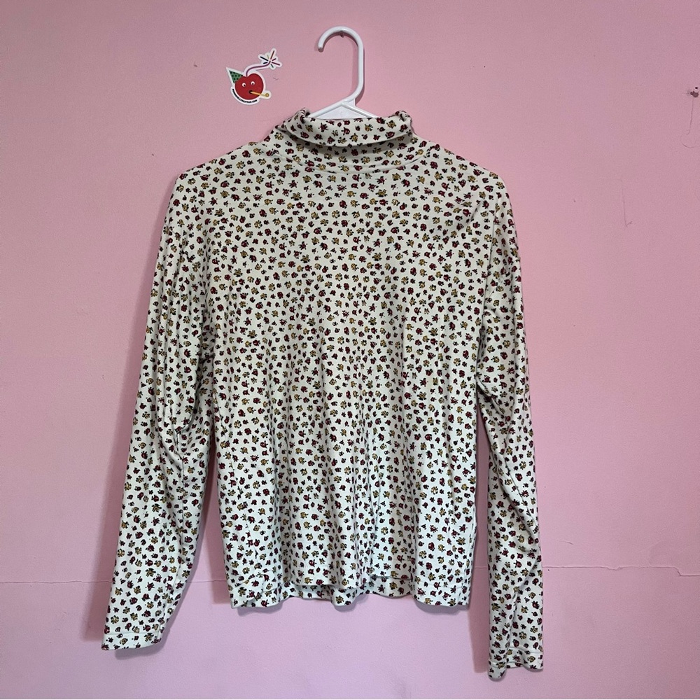 Vintage Floral Print Turtleneck Top